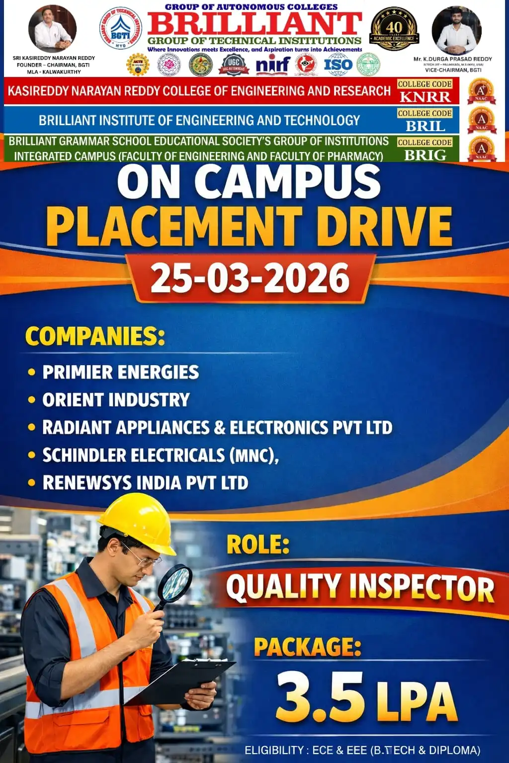 Schlinder and Premier Energies  23-03-2026 – BRIL Campus Drive 2025-26